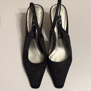 Nina Black Beaded Slingback Pumps